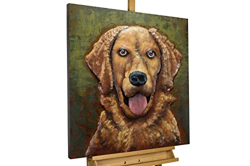 KunstLoft Metallbild 3D | 100% HANDGEFERTIGT | 80x80x5cm | Wandbild Metall Deko 'Guide Dog of The Month' | Hund Golden Retriever | Braun Beige | Metall Wanddeko Wohnzimmer von KunstLoft