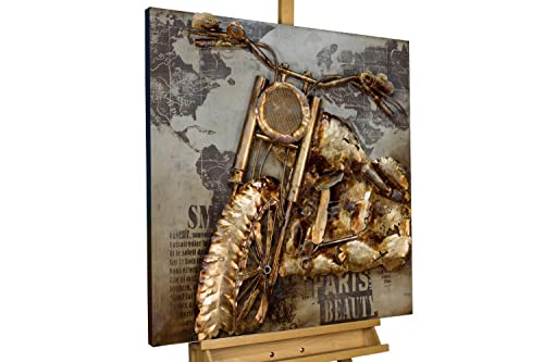 KunstLoft Metallbild 3D | 100% HANDGEFERTIGT | 80x80x6cm | Wandbild Metall Deko 'Freie Straßen' | Motorrad | Gelb Braun | Metall Wanddeko Wohnzimmer von KunstLoft