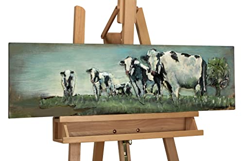 KunstLoft Metallbild 3D | 100% HANDGEFERTIGT | 90x25x3cm | Wandbild Metall Deko 'Weideidylle' | Kühe Weide | Schwarz Grau | Metall Wanddeko Wohnzimmer von KunstLoft