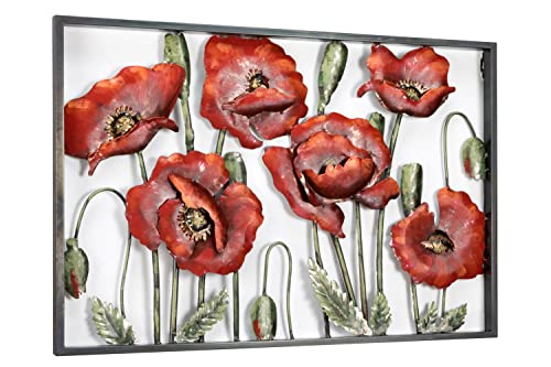 KunstLoft Metallbild 3D | 100% HANDGEFERTIGT | 90x60x4cm | Wandbild Metall Deko 'Vergängliche Schönheit' | Mohnblumen | Rot Grün | Metall Wanddeko Wohnzimmer von KunstLoft