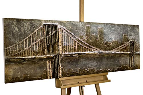 KunstLoft Wanddeko Holz rustikal | 100% HANDGEFERTIGT | 150x50x7cm | Holzbild 'Le Pont d'Or' | Skyline | Grau | Wandbild Holz von KunstLoft