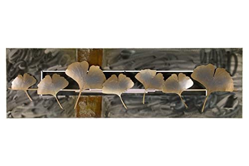 KunstLoft Wanddeko Metall | 100% HANDGEFERTIGT | 108x33x4.5cm | Wandbild Metall 'Herbstboten' | Bäume | Grau Gold | Wandskulptur | Metalldeko Wand Wohnzimmer von KunstLoft