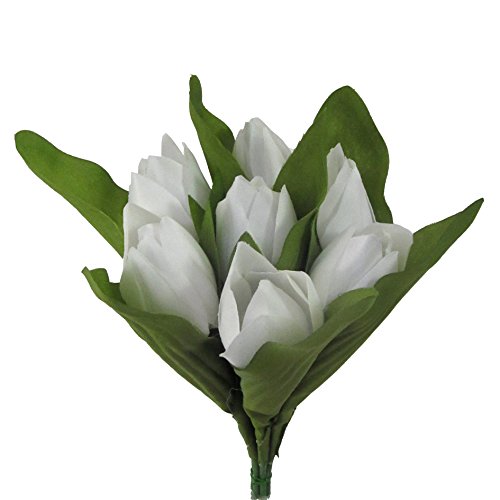 Kunstblumen, Seidenblume TULPENBUND ca 30 cm mit 7 Tulpen. Weiß, Weiss -40 von Kunstblumen