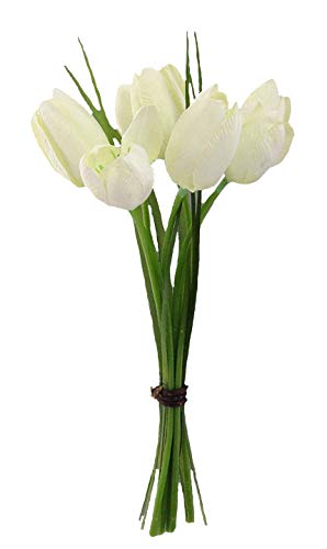 Kunstblumen, Kleiner Tulpenbund 23cm mit 7 Tulpen WEISS-40 von Kunstblumen