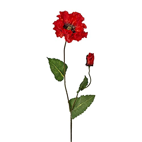 Kunstblumen MOHN mit Blüte und Knospe. Roter Mohn. Mohnblume ca 73 cm. In ROT von Kunstblumen