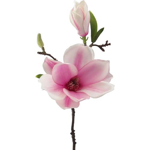 Kunstblumen Magnolie 37 cm. Mit Magnolienblüte und Knospe. In Weiss-LILA -42 von Kunstblumen