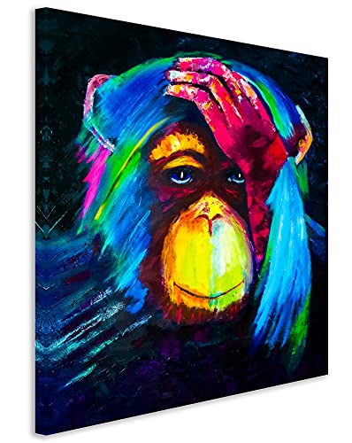 Banksy Bild Bilder Thinking Monkey AFFE, Kunstdruck auf Leinwand in div. Größen, Affenbilder Streetart, fertig zum Aufhängen (Leinwand 70x100 cm) von Kunstbruder