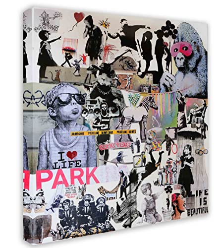 Banksy Bilder Collage auf Leinwand/Streetart FotoCollage Wandbild Kunstdruck graffiti bild/Wanddekoration Leinwandbild fertig zu Aufhängen (100x120 cm) von Kunstbruder