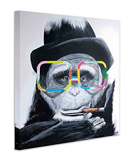 Banksy Bilder Leinwand Affen Monkey Schimpansen I Leinwandbilder von Tieren Affen Motive (div. Formate) fertig zum Aufhängen (70x100 cm, Monkey mit Hut) von Kunstbruder