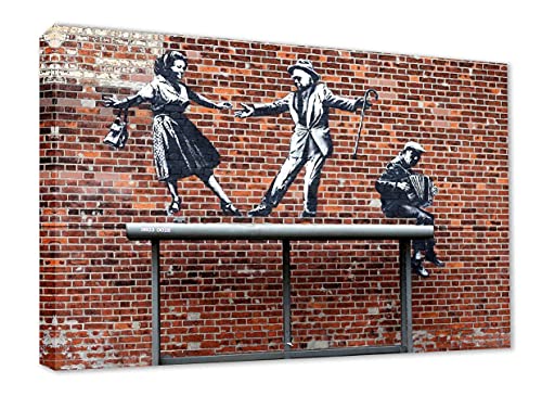 Banksy Bilder Leinwand - old peoples dancing - Street art auf Leinwand, hochwertige Streetart graffiti Kunstdruck I Wanddekoration XXl fertig zum Aufhängen (30x40 cm) von Kunstbruder