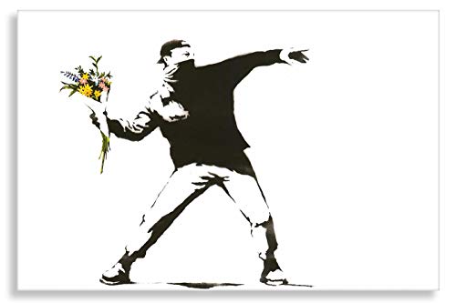 Banksy Druck auf leinwand Banksy-Bilder Graffiti - Bild 60x40 cm Flower Riot ! Bild fertig auf Keilrahmen ! Pop Art Gemälde Kunstdrucke, Wandbilder, Bilder zur (60x40 cm) von Kunstbruder