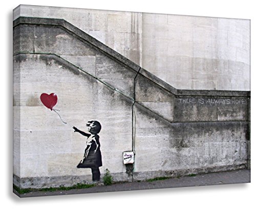 Kunstbruder - Banksy Stimmungsbild auf Leinwand, Wohnzimmerbild Always Hope, Kunstdruck Wandbild Leinwandbild 80x60 cm (120x180 cm) von Kunstbruder