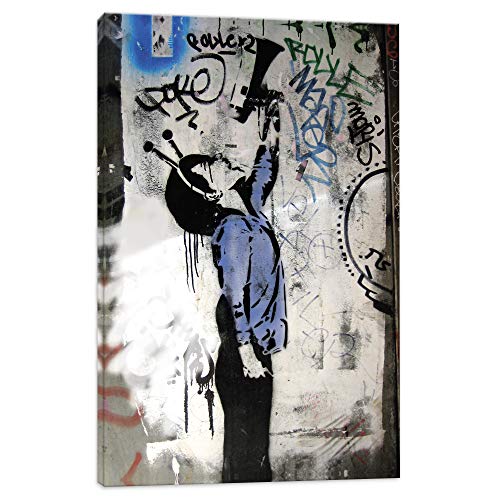 Banksy Hellooo Wandbild - 50x70cm - Bilder Leinwanddrucke/Wandbilder Street Art Graffiti Kunstdruck 2cm (div.Größen) - Leinwandbild Wandbild/fertig aufgespannt/fertig zum aufhängen von Kunstbruder