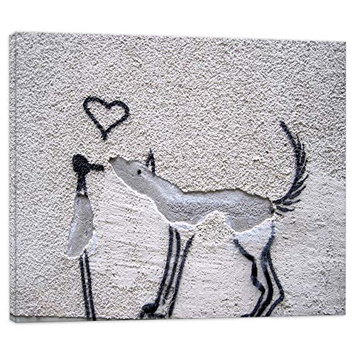 Banksy Leinwandbild - Hund & Vogel 30x40cm - Bilder Leinwanddrucke/Wandbilder Street Art Graffiti Kunstdruck 2cm (div.Größen) - Leinwandbild Wandbild/fertig aufgespannt/fertig zum aufhängen von Kunstbruder