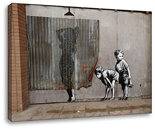Banksy - Mädchen Dusche 60x90cm - Bilder Leinwanddrucke/Wandbilder Street Art Graffiti Kunstdruck 2cm (div. Varianten/Größen) - Leinwandbild Wandbild/fertig aufgespannt/fertig zum aufhängen von Kunstbruder