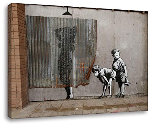 Banksy - Mädchen Dusche 80x120cm - Bilder Leinwanddrucke/Wandbilder Street Art Graffiti Kunstdruck 2cm (div. Varianten/Größen) - Leinwandbild Wandbild/fertig aufgespannt/fertig zum aufhängen von Kunstbruder