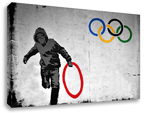 Banksy - Ring 20x30cm - Bilder Leinwanddrucke/Wandbilder Street Art Graffiti Kunstdruck 2cm (div. Varianten/Größen) - Leinwandbild Wandbild/fertig aufgespannt/fertig zum aufhängen von Kunstbruder