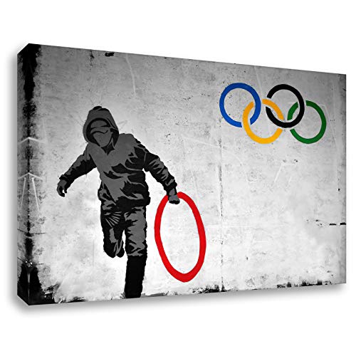 Banksy -Ring 70x100cm - Bilder Leinwanddrucke/Wandbilder Street art Graffiti Kunstdruck 2cm (div. Varianten/Größen) - Leinwandbild Wandbild/fertig aufgespannt/fertig zum aufhängen von Kunstbruder