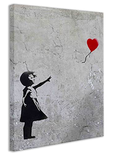 Banksy Wandbild Ballon Mädchen mit Herz Leinwandbild hochkant grau Graffiti Streetart Kunstdruckgrau rechteckig (div. Formate) (40x60 cm) von Kunstbruder