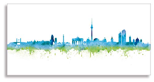 Berlin Skyline Stadt Blue by DiChyk (div. Größen) - Kunst Druck auf Leinwand - Bild fertig auf Keilrahmen ! Graffiti Like Banksy Art Gemälde Kunstd (80x160cm) von Kunstbruder