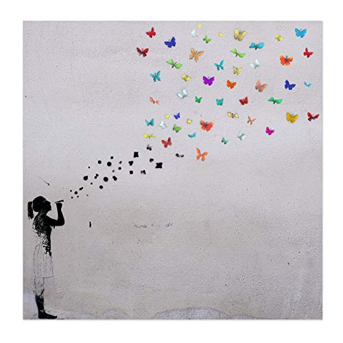 Bild auf Leinwand "Banksy Graffiti " Kunstdruck Street Art - Schmetterling Bubble (30x30 cm) von Kunstbruder