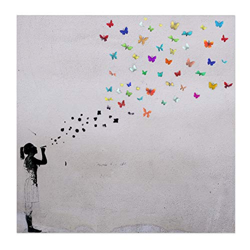 Bild auf Leinwand Banksy Graffiti Kunstdruck Street Art - Schmetterling Bubble (40x40 cm) von Kunstbruder