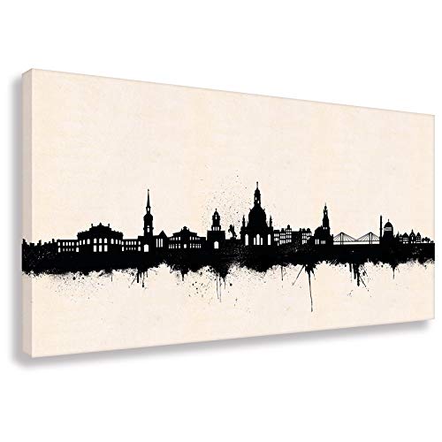 Dresden Skyline Bilder - Schwarz/Weiß 20x50cm - Dresdener Kunstdruck 2cm (div. Varianten/Größen)- Leinwandbild Wandbild Wanddekoration Kunstbild Leinwanddruck/fertig zum aufhängen von Kunstbruder