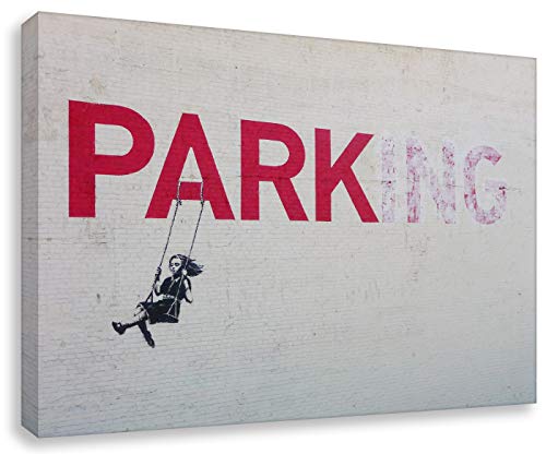 Druck auf leinwand Banksy Graffiti - Bild 40x30cm Parking ! Bild fertig auf Keilrahmen ! Pop Art Gemälde Kunstdrucke, Wandbilder, Bilder zur Deko (30x40cm) von Kunstbruder