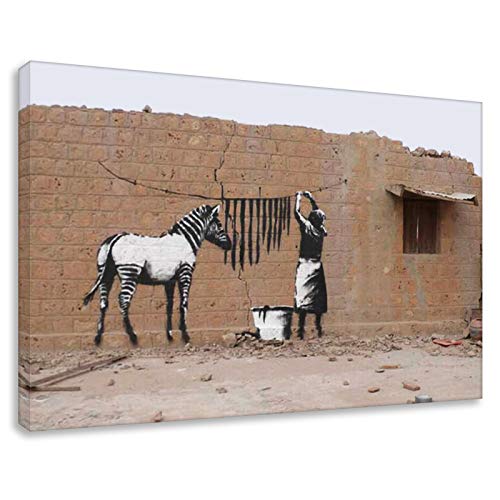 Druck auf leinwand Banksy Graffiti - Bild 60x40cm Zebra ! Bild fertig auf Keilrahmen ! Pop Art Gemälde Kunstdrucke, Wandbilder, Bilder zur Dekora (70x100cm) von Kunstbruder