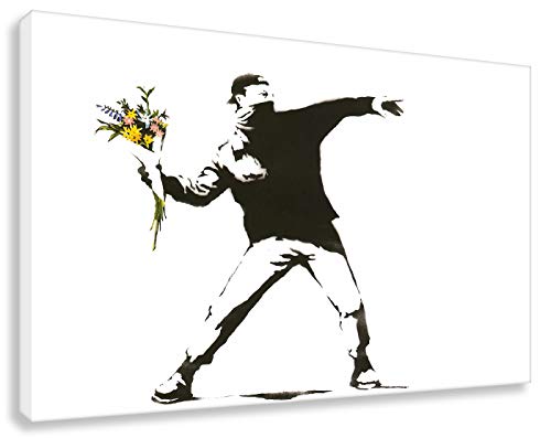 Druck auf leinwand Banksy Graffiti - Bild Flower Riot ! Bild fertig auf Keilrahmen ! Pop Art Gemälde Kunstdrucke, Wandbilder, Bilder zur (70x100cm) von Kunstbruder