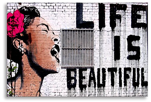 Banksy Druck auf leinwand Banksybilder Graffiti - Bild Life is Beautiful ! (div. größen) Bild fertig auf Keilrahmen ! Pop Art Gemälde Kunstdrucke, Wandbilder, Bilder (30x40cm) von Kunstbruder