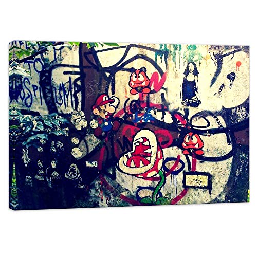Druck auf leinwand Banksy Graffiti - Bild Super Mario Collage ! Bild fertig auf Keilrahmen !Kunstdrucke, Wandbilder, Bilder zur Dekoration - Bank (100x130 cm) von Kunstbruder