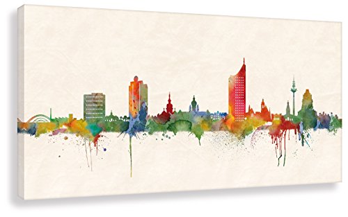 Druck auf leinwand Stencil Graffiti - Bild Leipzig Skyline Paul London! Bild fertig auf Keilrahmen !Kunstdrucke, Wandbilder, Bilder zur Dekoration (30x60cm) von Kunstbruder