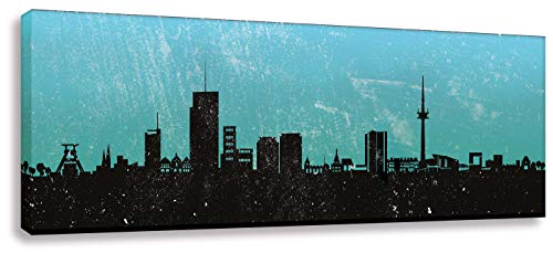 Essen-Skyline Wandbild Kunstdruck auf Leinwand/Skyline Essen Türkis (div. Größen) Bild fertig auf Keilrahmen ! Graffiti Like Banksy Art Gemälde Kunstdrucke, Wandbilder Bilder (40x120cm) von Kunstbruder