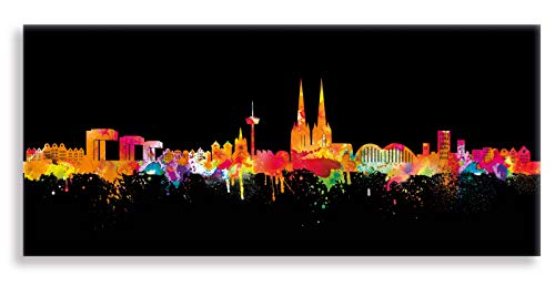 Köln Kunstdruck auf Leinwand - NEON Skyline Kölner by DiChyk (div. Größen) Bild fertig auf Keilrahmen ! Graffiti Like Banksy Art Gemälde Kunstdrucke, Wa (40x100 cm) von Kunstbruder