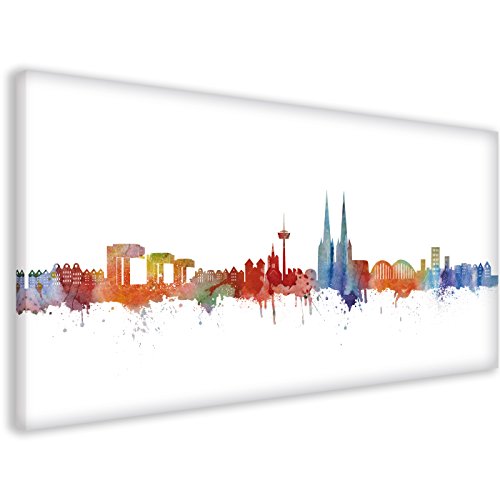 Köln Skyline Stadt Weiss by DiChyk (div. Größen) - Kunst Druck auf Leinwand - Bild fertig auf Keilrahmen ! Graffiti Like Banksy Art Gemälde Kunstd (60x120cm) von Kunstbruder
