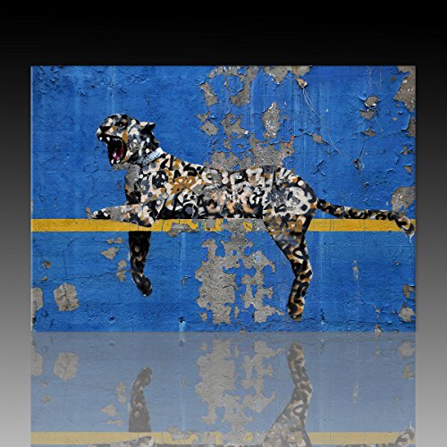 Kunst Druck auf Leinwand - Blue Leopard (div. Größen) Bild fertig auf Keilrahmen ! Graffiti Like Banksy Art Gemälde Kunstdrucke, Wandbilder Kölner (55x80cm) von Kunstbruder