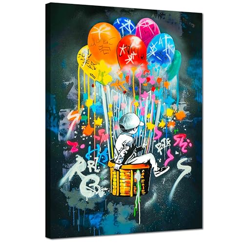Kunstbruder© Wandbilder Banksy Gross hochkant Schlafzimmer Home Deko Wohnung Bild Wohnzimmer Bilder Leinwand Graffiti kunstdruck - Bunt gemälde (ballonboytaggrau, 20x30 cm) von Kunstbruder