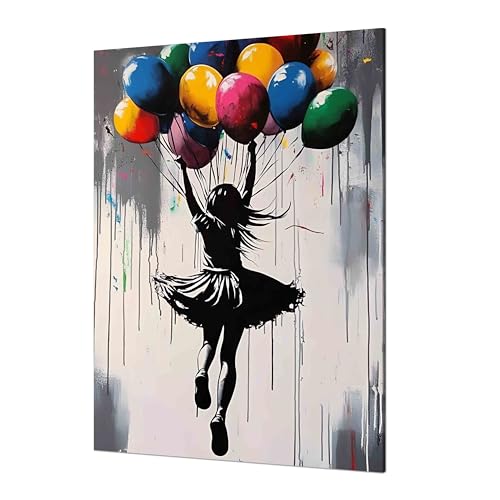 Kunstbruder© Wandbilder Banksy Gross hochkant Schlafzimmer Homed Deko Wohnung Bild Wohnzimmer Bilder Leinwand Graffiti kunstdruck - Bunt gemälde (MädchenBallonFlug, 30x40 cm) von Kunstbruder