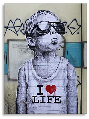 Kunstbruder, Druck auf leinwand Banksy Graffiti - Bild I Love My Life Bild fertig auf Keilrahmen Kunstdrucke, Wandbilder, Bilder zur Dekoration - direkt vom (50x70 cm) von Kunstbruder