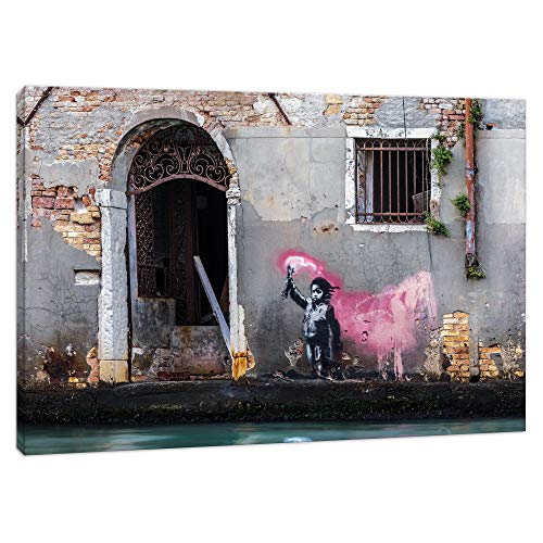 Kunstbruder Banksy Bilder Wandbilder für Wohnzimmer Banksy Pink Signal Leinwandbild Pinkes Signal Wandbild für Zuhause- 2 cm Leinwanddrucke/fertig zum aufhängen (div. Formate) (50x70cm) von Kunstbruder