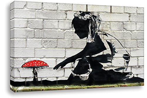 Kunstbruder Banksy Leinwandbild - Mushroom Girl - Kunstdruck auf Keilrahmen Wandbild Dekoration Kinderzimmerbild Wohnzimmberbild Loftbild (60x80cm) von Kunstbruder