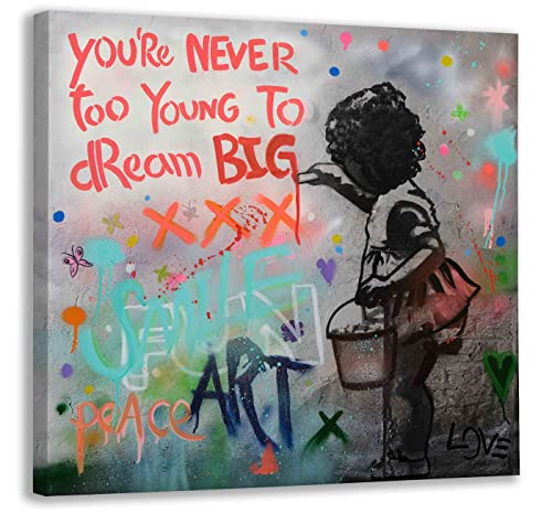 Kunstbruder - Banksy Pop Art Leinwand Bilder Dream Big Bunt/Kinderzimmerbild Motivation Sprüche Art/Wohnzimmer Deko Leinwanddruck/fertig zum Aufhängen (60x60 cm) von Kunstbruder