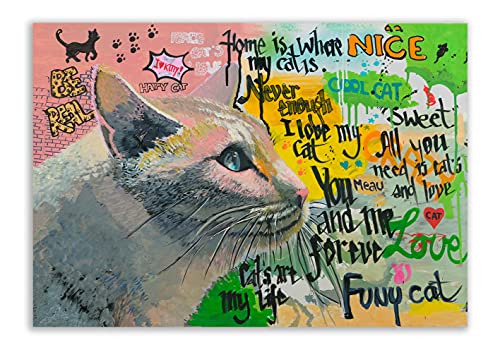 Kunstbruder Bild auf Leinwand My Cats Katze modern cat Art Bilder Leinwandbild Graffiti Streetart (60x80 cm) von Kunstbruder