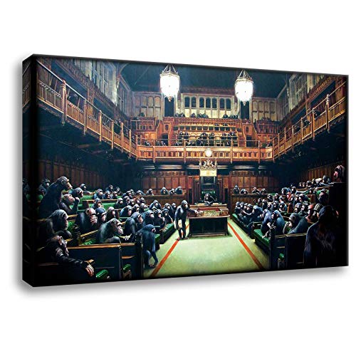 Kunstbruder - Bilder Banksy Affenparlament Leinwandbilder Kunstdruck (div. Formaten) 2cm - Monkey Parliaments Kunstbild Druck auf Leinwand (120x200 cm) von Kunstbruder