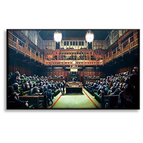 Kunstbruder - Bilder Banksy Affenparlament Leinwandbilder Kunstdruck (div. Formaten) 2cm - Monkey Parliaments Kunstbild Druck auf Leinwand (90 x 150 cm) von Kunstbruder