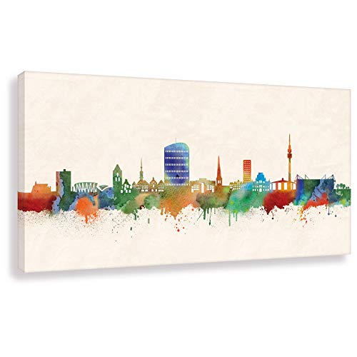 Kunstbruder Dortmunder Skyline - Farbe 40x80cm - by Stadt Dortmund Kunstdruck 2cm (div. Varianten/Größen)- Leinwandbild Wandbild/fertig aufgespannt/fertig zum aufhängen von Kunstbruder