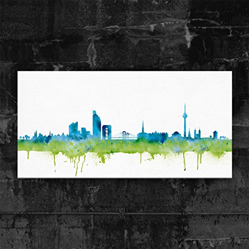 Kunstbruder Düsseldorfer Skyline - Blau 40x80cm - by Stadt Düsseldorf Kunstdruck 2cm (div. Varianten/Größen)- Leinwandbild Wandbild Wanddekoration/fertig zum aufhängen von Kunstbruder