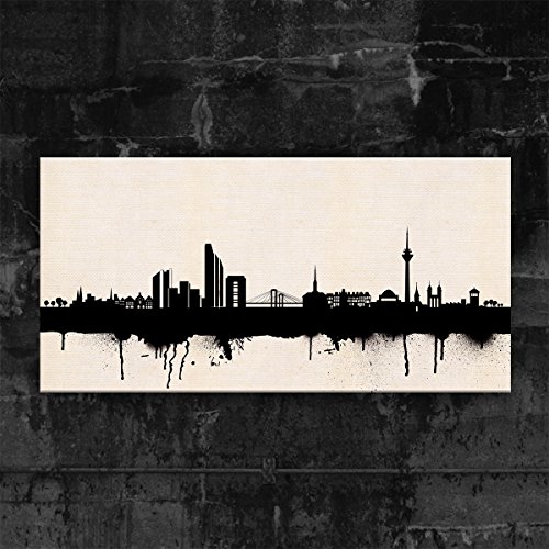 Kunstbruder Düsseldorfer Skyline - Schwarz/Weiß 40x80cm Stadt Düsseldorf Kunstdruck 2cm (div. Varianten/Größen)- Leinwandbild Wandbild Wanddekoration Kunstbild Leinwanddruck/fertig zum aufhängen von Kunstbruder