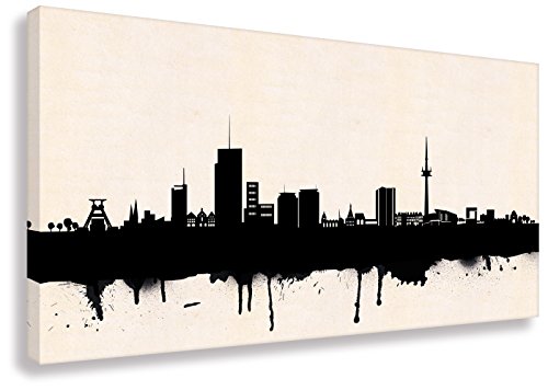 Kunstbruder Essener Skyline - Schwarz/Weiß 20x50cm - by Stadt Essen Kunstdruck 2cm (div. Varianten/Größen)- Leinwandbild Wandbild/fertig aufgespannt/fertig zum aufhängen von Kunstbruder